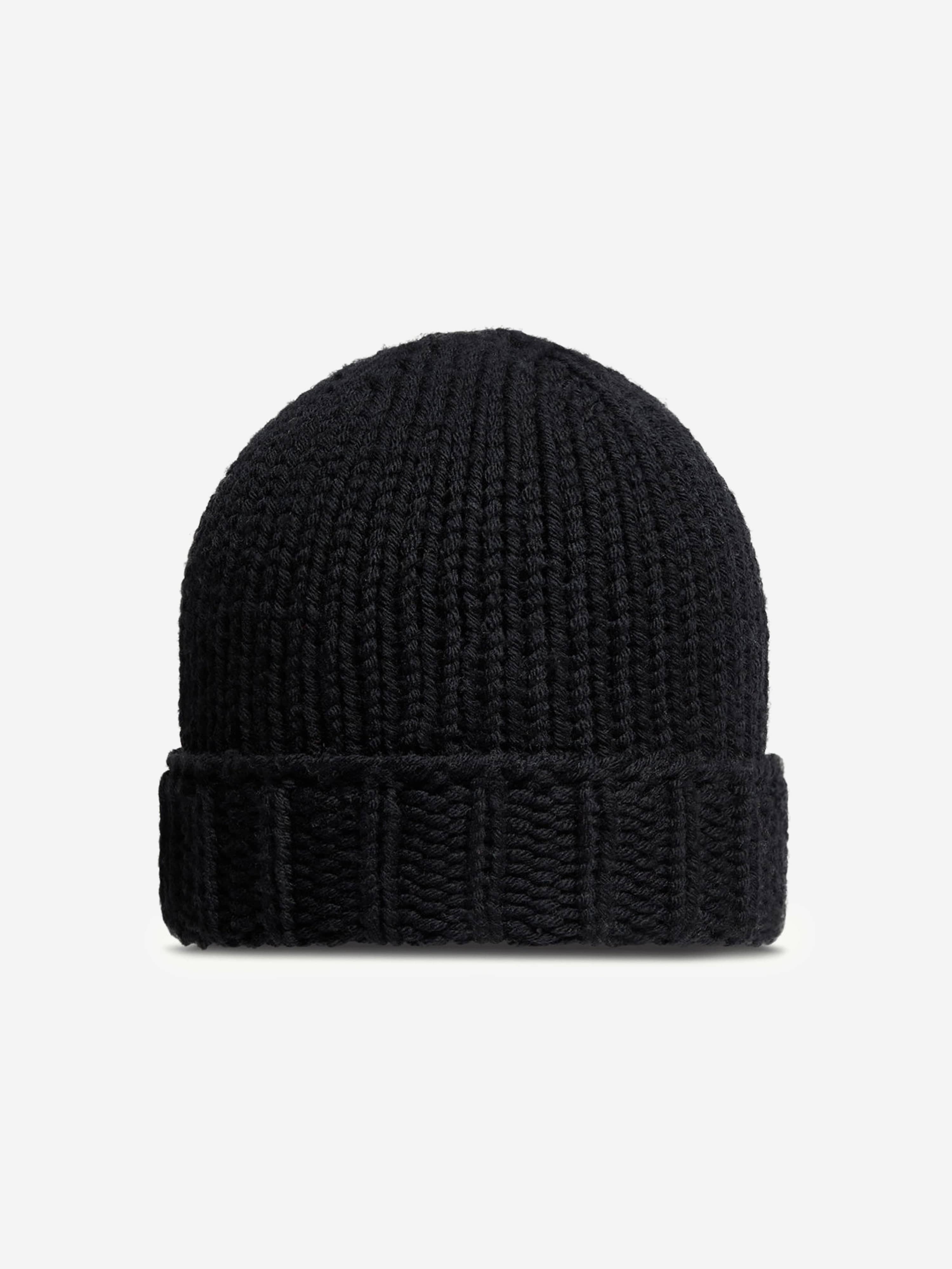 Back View of Moncler Enfant Girls Wool Knit Black Beanie MONA5202105298